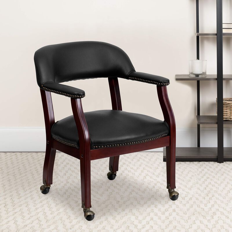 Flash Furniture Sarah Black Vinyl Luxurious Conference Chair with Accent Nail Trim and Casters