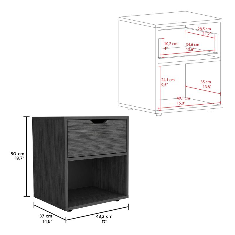 Aberdeeen 19.7-Inch High Nightstand End Table with Open Shelf