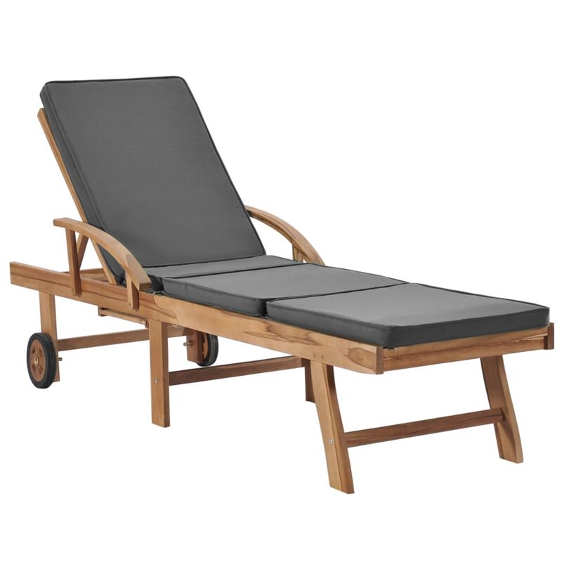 vidaXL Sun Loungers with Cushions 2 pcs Solid Teak Wood Dark Gray