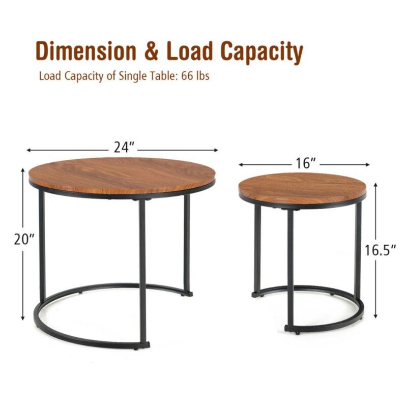 Set of 2 Modern Round Stacking Nesting Coffee Tables for Living Room