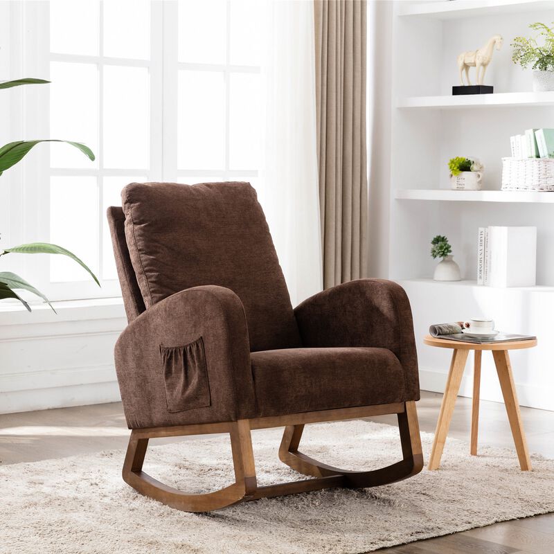 MONDAWE Rocking Chair, Modern Recliner Armchair with Wood Legs and Side Pocket, Nursery Rocking Accent Chair with High Back for Living Room Bedroom