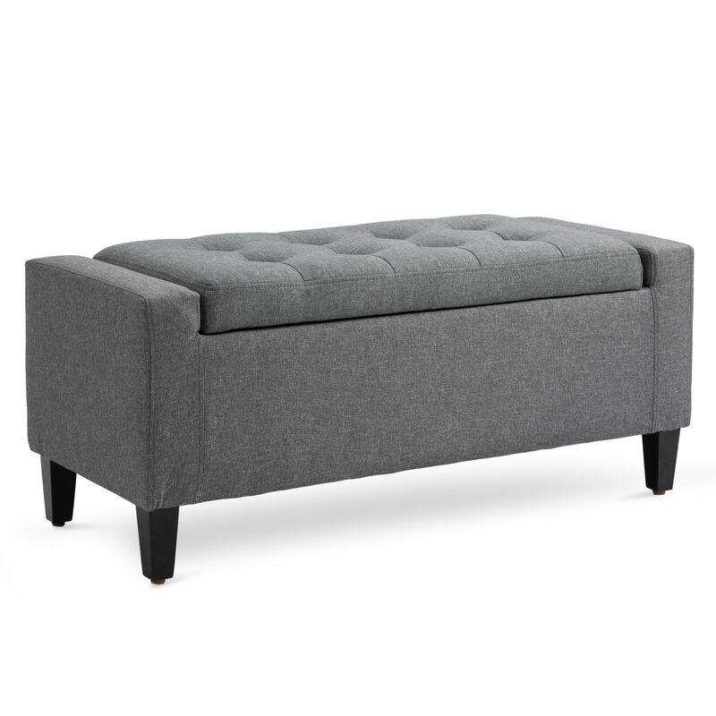 Gray Space-Saver: Linen Upholstered Storage Ottoman with Lift-Top