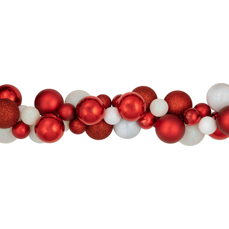 6' Red and White 3-Finish Shatterproof Ball Christmas Garland