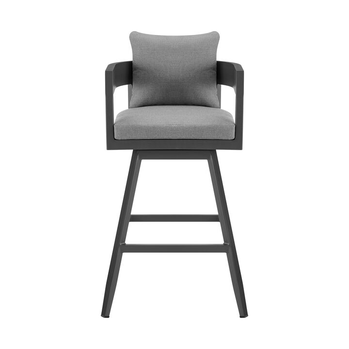Enya 26 Inch Outdoor Swivel Counter Stool Chair, Gray Aluminum, Cushions - Benzara