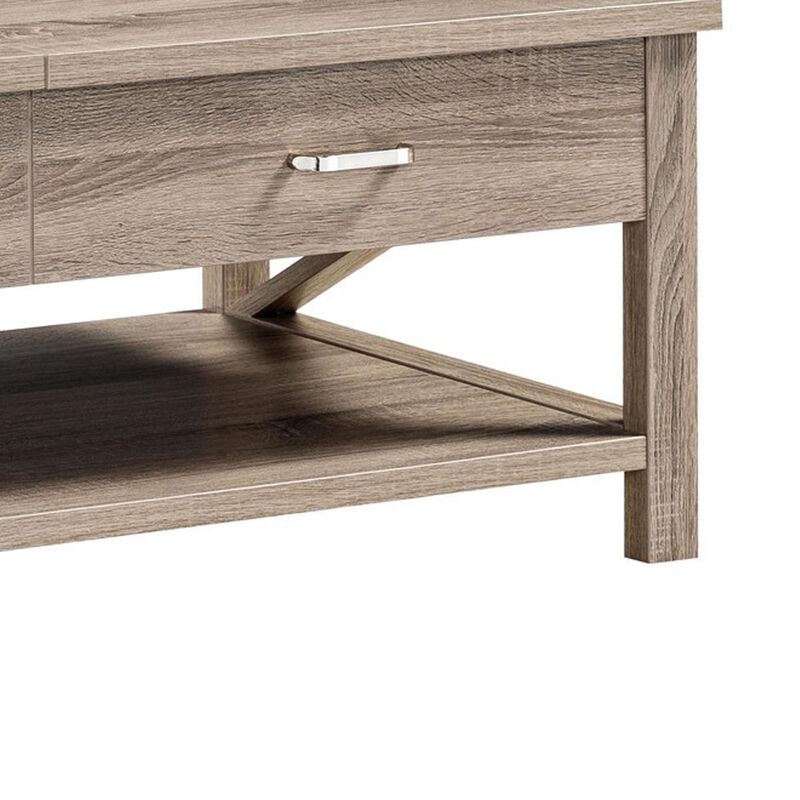 47 Inch Modern Coffee Table, Half Lift Top, Hidden Storage, Taupe Finish-Benzara