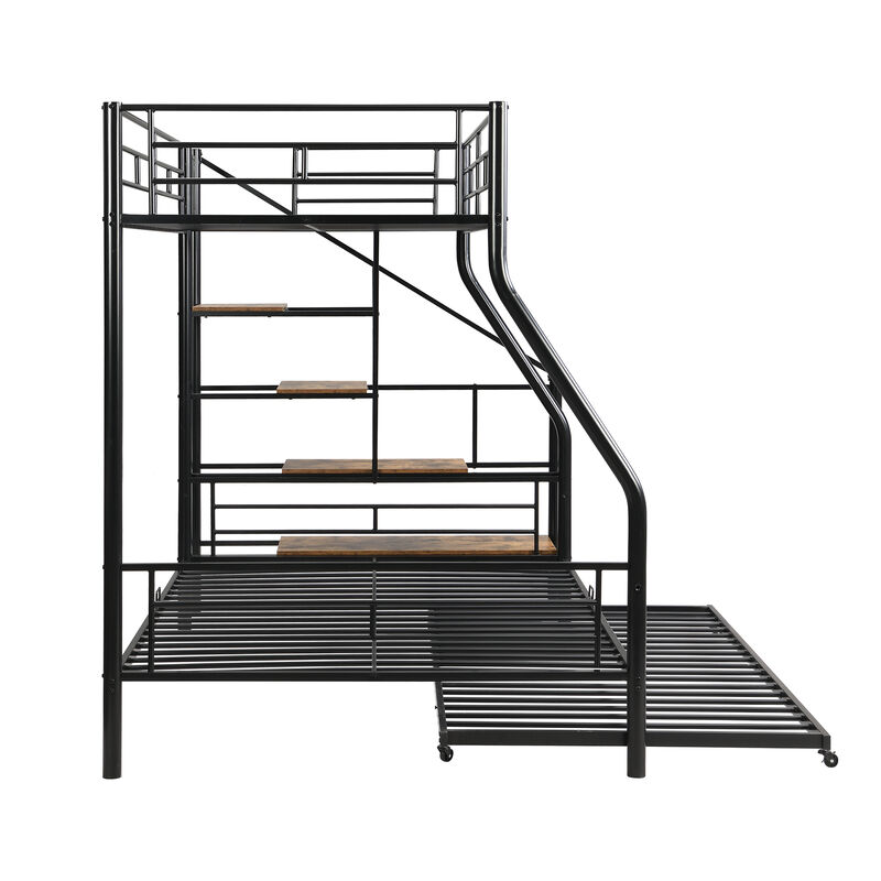 Merax Metal Bunk Bed with Trundle and Storage Staircase