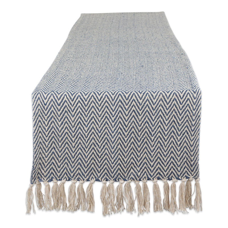 72" Blue and White Rectangular Chevron Weaved Table Runner