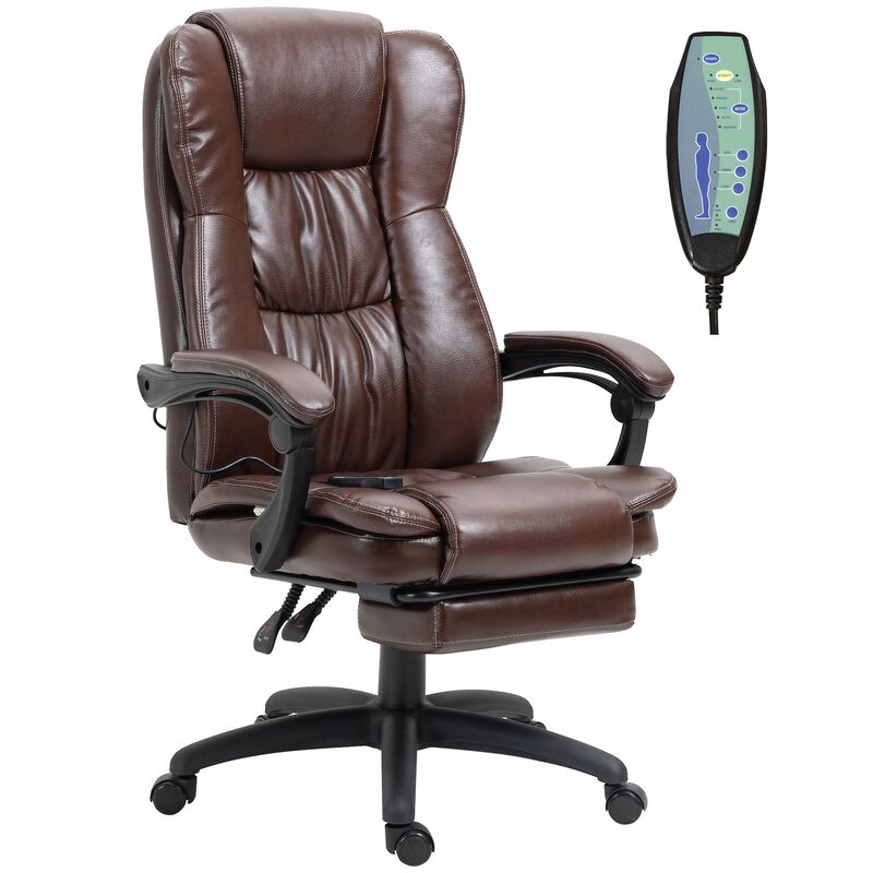 High Back Executive Office Chair with 6 Point Vibration, 5 Modes and Retractable Footrest, Brown