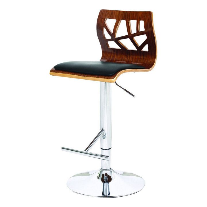 34-43, Inch Adjustable Height Barstool, Open Back, Wood, Black Faux Leather - Benzara