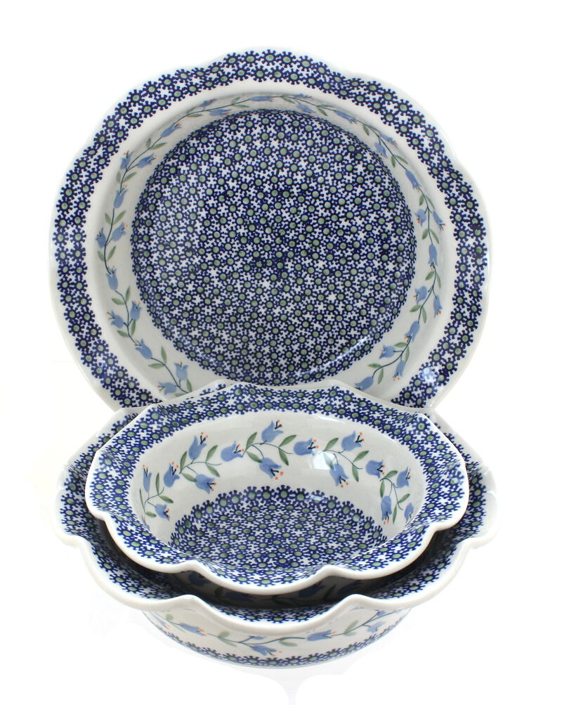 Blue Rose Polish Pottery Tulip 3 Piece Scallop Serving Set