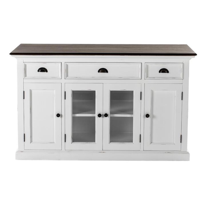 Belen Kox Shaker Style White Distress & Buffet with Glass Doors & Drawers, Belen Kox