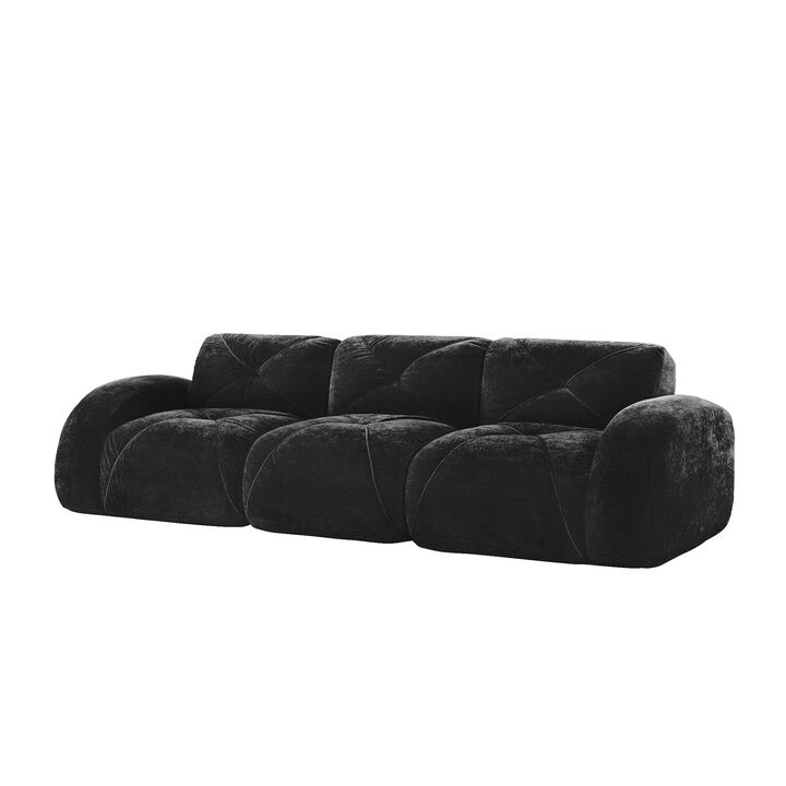Clihome 110''Boneless Sofa With Tufted,Soft Velvet  Fabric,Modular Sectional Sofa,32D High Density Sponge,Anti-Slip Design,Ergonomic Design Bottom
