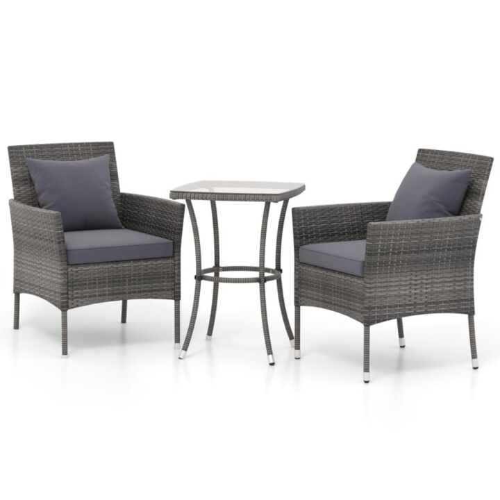 Hivvago 3 Pieces Patio Furniture Set with Cushioned Patio Chairs and Tempered Glass Coffee Table