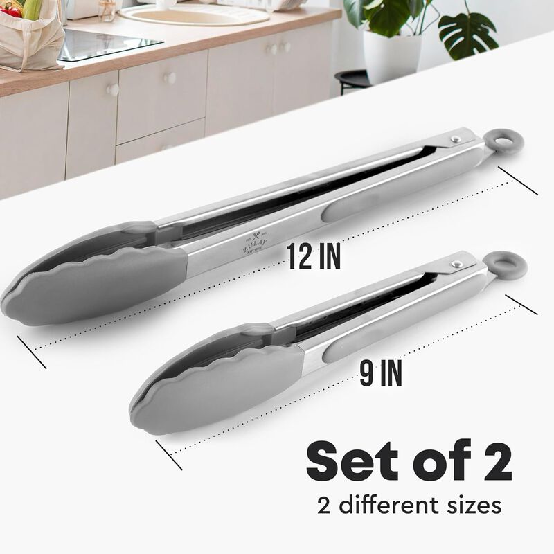 Stainless Steel Kitchen Tongs With Lock Mechanism (Set of 2)