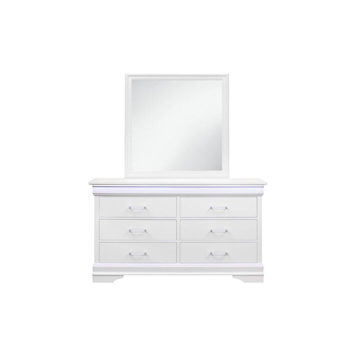 Global Furniture USA Traditional Glam Charlie White Dresser With Led, White