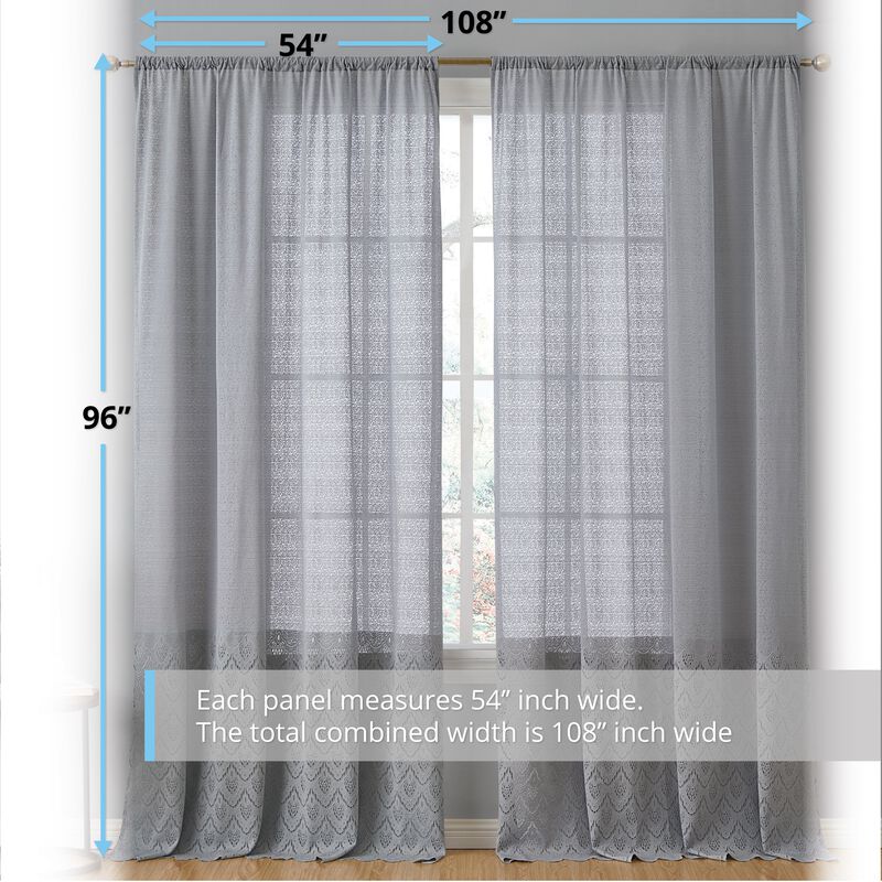 THD Mona Decorative Macrame Lace Thick Semi Sheer Rod Pocket Light Filtering Window Treatment Coverings Curtain Drapery Panels for Bedroom & Living Room - Set of 2