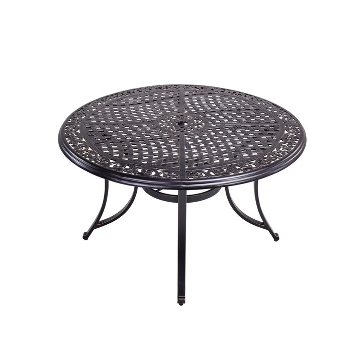 MONDAWE Round Cast Aluminum 48 in. Patio Outdoor Dining Table with Umbrella Hole