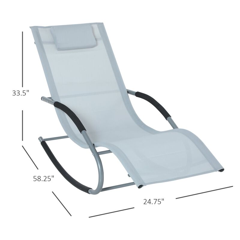 Zero Gravity Rocking Chair Outdoor Chaise Lounge Chair Recliner with Detachable Pillow & Weather-Fighting Fabric for Patio, Deck, Pool, Grey