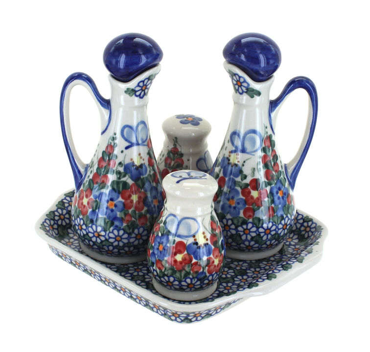 Blue Rose Polish Pottery Garden of Blue Table Accessory Set