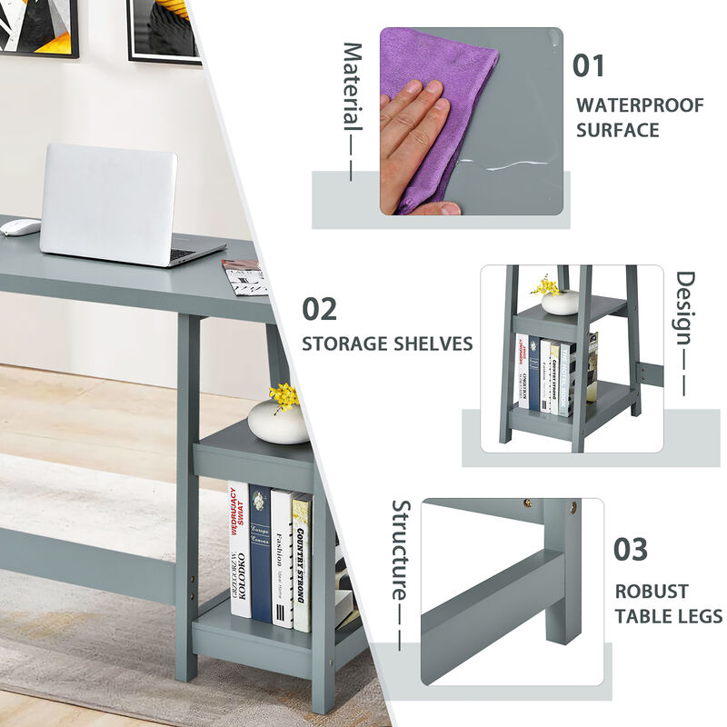 Costway Trestle Computer Desk Indoor Office Workstation w/Removable Shelf Grey