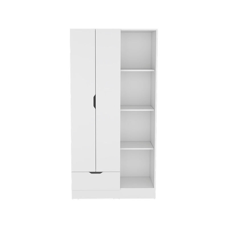 Memphis Wardrobe Armoire with 4-Tier Storage Shelves and 1 Drawer, White
