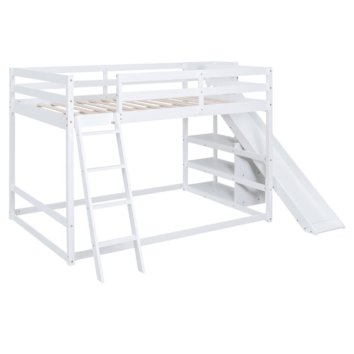 Full Over Full Bunk Bed With Ladder, Slide And Shelves