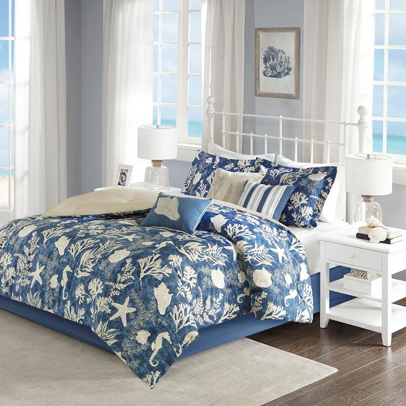 Gracie Mills Cummings 7-Piece Coastal Charm Cotton Sateen Comforter Set