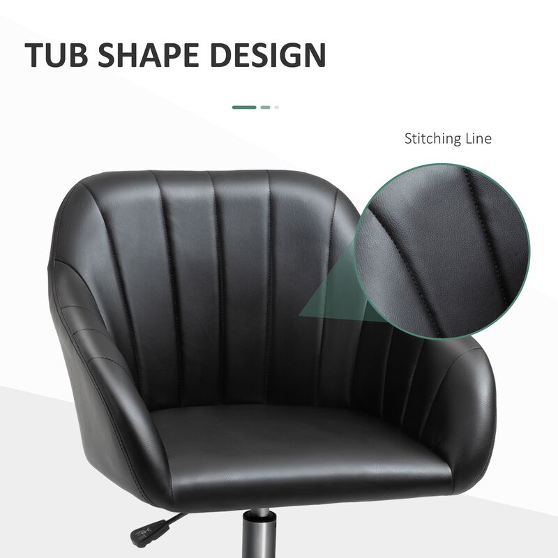 Black Living Room Chair: Mid-Back PU Leather Swivel Tub Chair