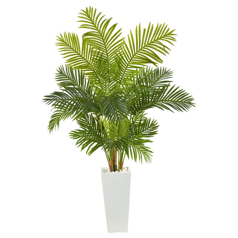 Nearly Natural 68-in Hawaii Palm Artificial Tree in Tall White Planter