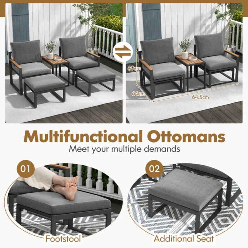 Hivvago 5 Pieces Aluminum Frame Weatherproof Outdoor Conversation Set with Soft Cushions