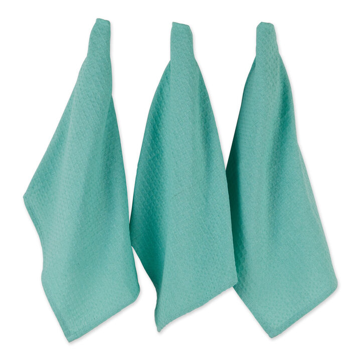 Set of 6 Aqua Green Recycled Cotton Waffle Dish Towel  26"