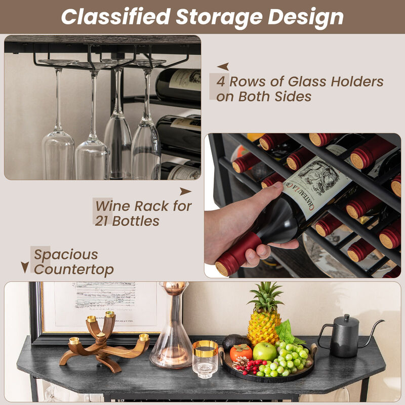 3-Tier Wine Bar Cabinet with Storage Shelves