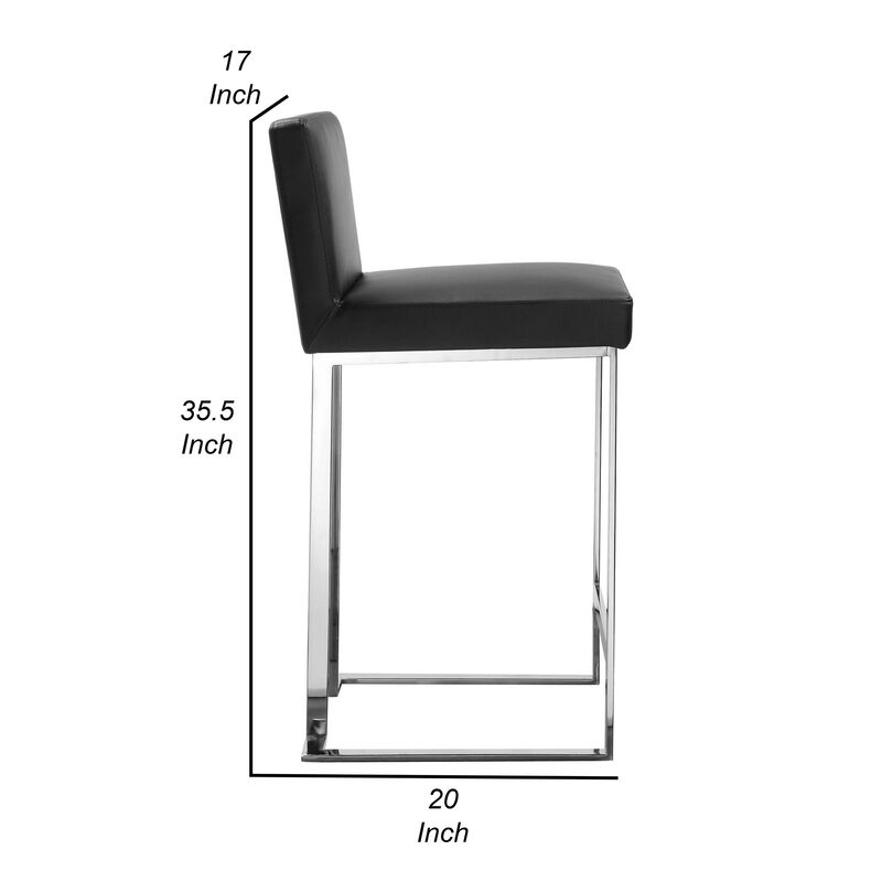 Boly 26 Inch Counter Height Chair, Black Faux Leather, Chrome Steel - Benzara