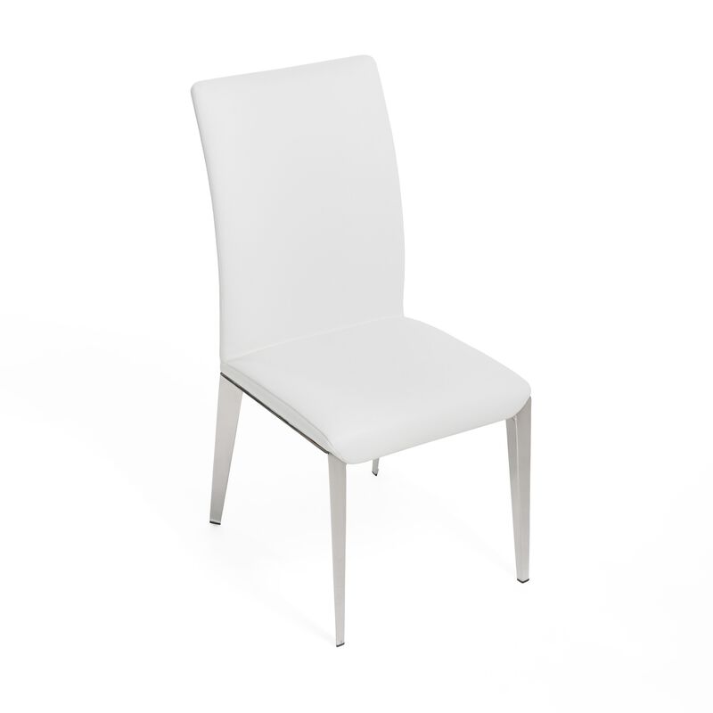 18 Inch Dining Side Chair Set of 2, Plush White Faux Leather Seat, Metal - Benzara