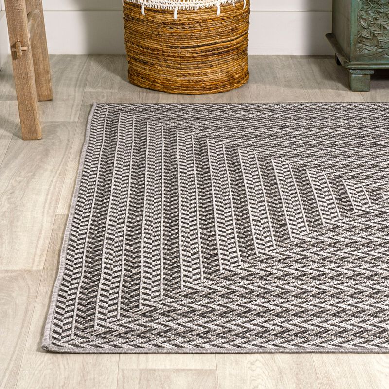 Chevron Modern Concentric Squares Indoor/Outdoor Area Rug