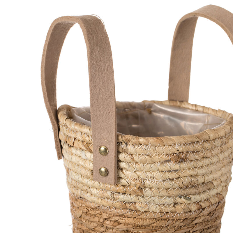 Decorative Brown Corn Rope-Straw Round Storage Basket Set of 3 with Rope Handles