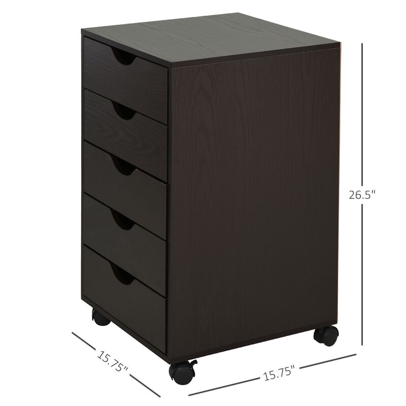 5 Drawer Filing Cabinet Home Office Mobile Storage Organizer Brown