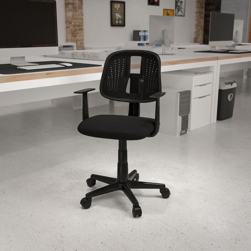 Flash Fundamentals Mid-Back Gray Mesh Swivel Task Office Chair with Pivot Back and Arms
