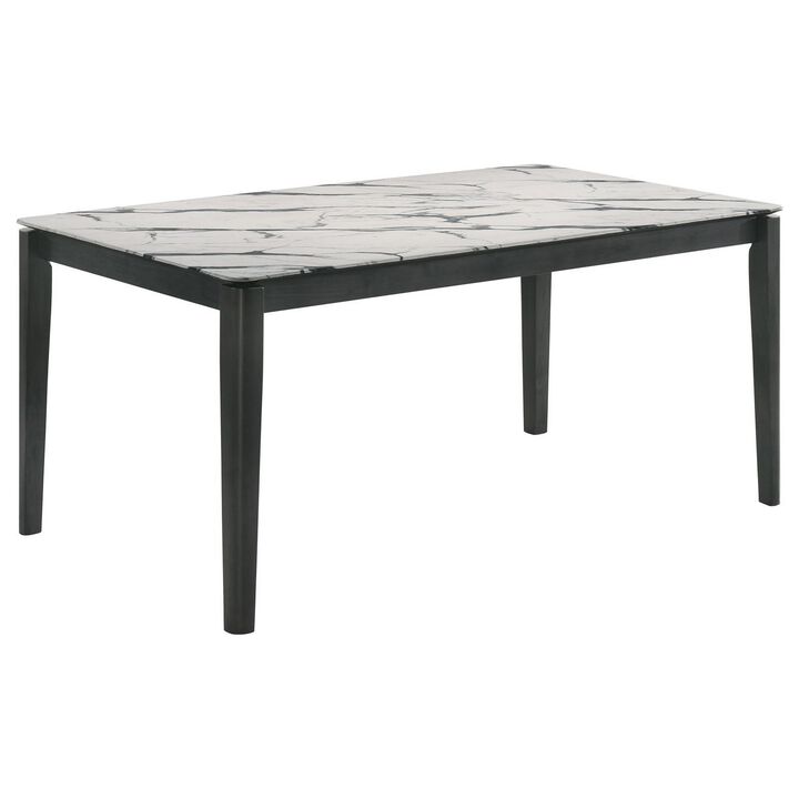 Abi 63 Inch Dining Table, 6 Seater, Beveled Top, Faux Marble Finish, Gray - Benzara