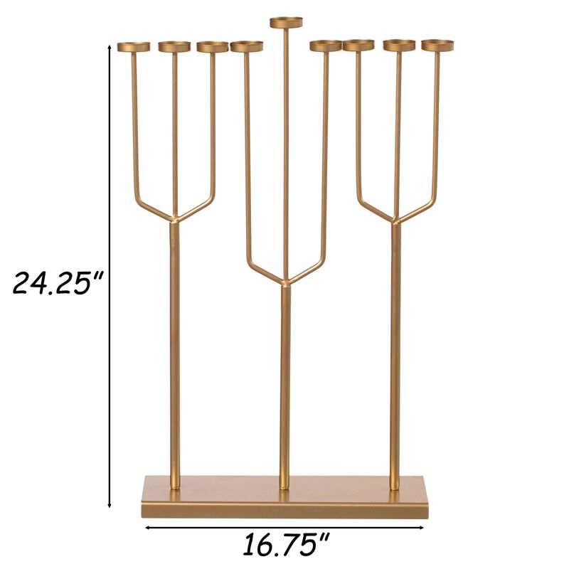 Modern Design Small Hanukkah Menorah Exceptional presentational piece, 9 Branch Tea Light Candle Holders, Gold