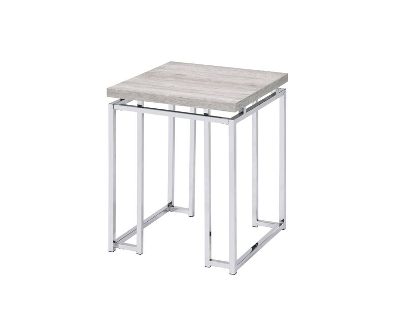 ACME Chafik End Table, Natural Oak & Chrome