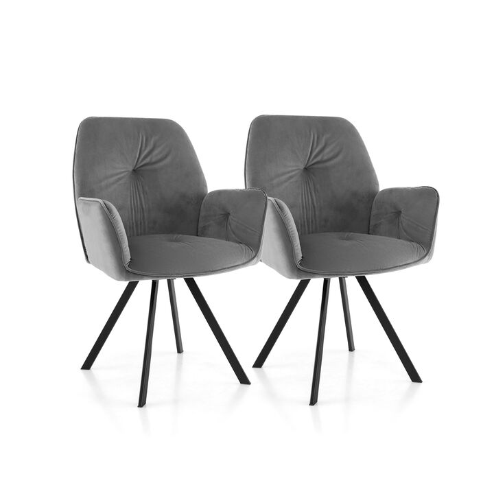 Set of 2 Swivel Accent Arm Chairs with Metal Legs and Wide Back-Grey