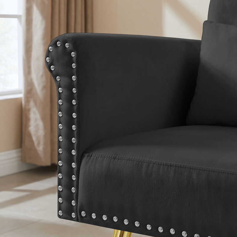 BLACK velvet armchair with metal legs