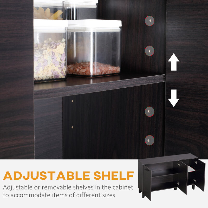 HOMCOM Sideboard Buffet Cabinet, Kitchen Cabinet with Adjustable Shelf, Coffee Bar Cabinet, Dark Walnut