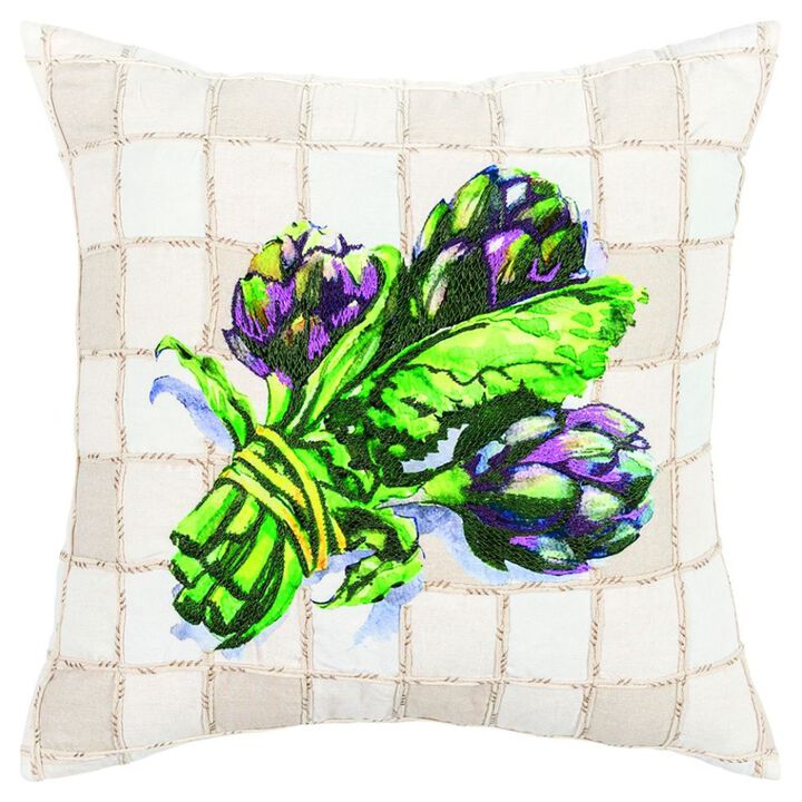 Homezia White Green Artichoke Waffled Throw Pillow