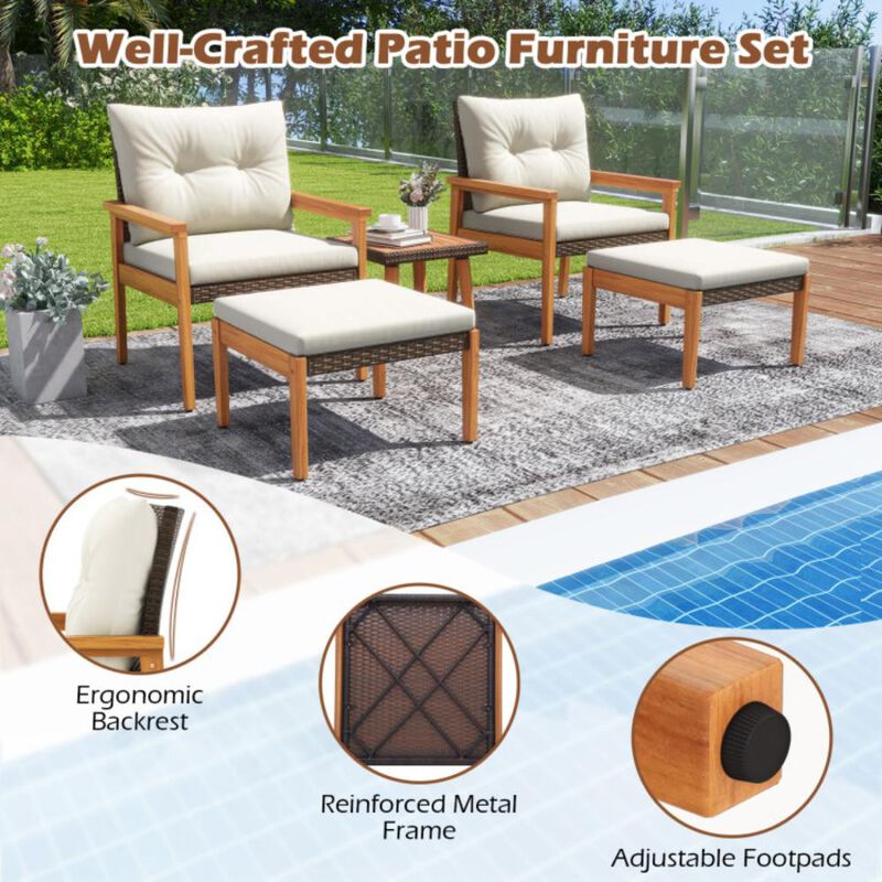 Hivvago 5 Piece Rattan Furniture Set with Square Coffee Table