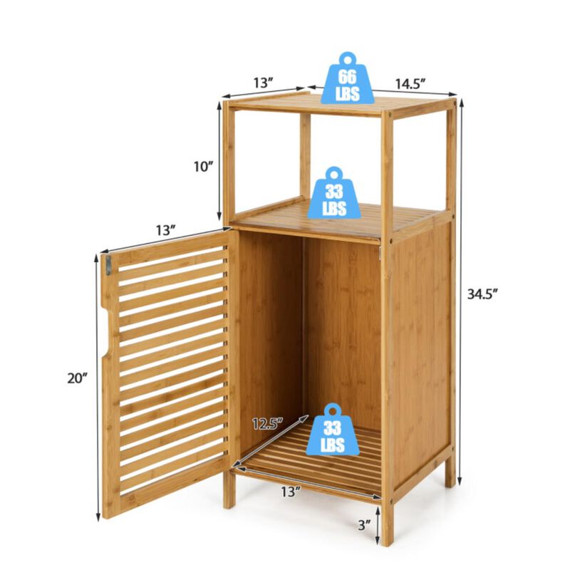 Hivvago Bamboo Bathroom Storage Floor Cabinet with Door and Shelf Corner Cabinet