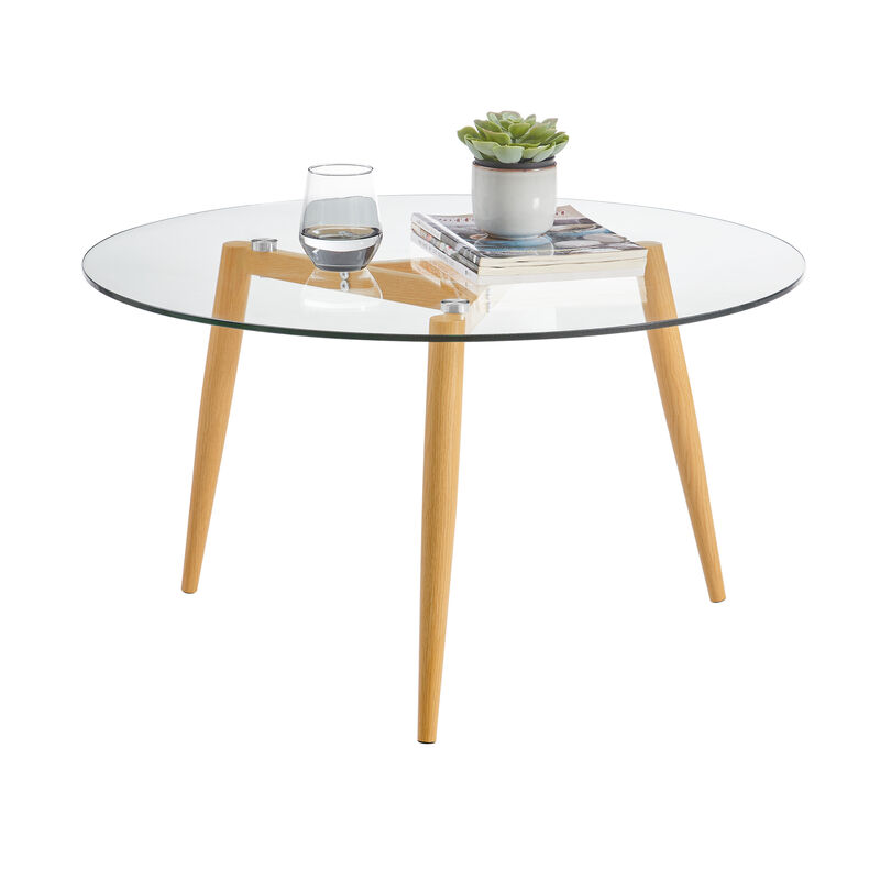 Van Beuren Coffee Table with Modern Metal Taper Legs and Clear Glass Tabletop