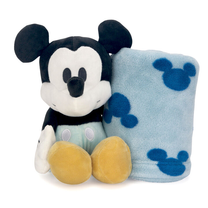 Lambs & Ivy Disney Baby Mickey Mouse Blanket & Plush Baby Gift Set - Blue