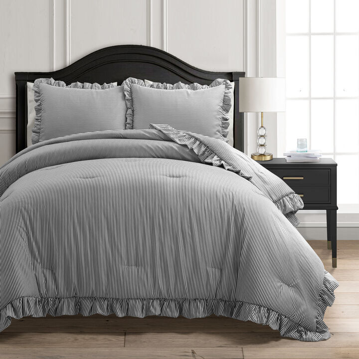 Reyna Stripe Ruffle Soft Reversible Oversized Comforter 3-Pc Set